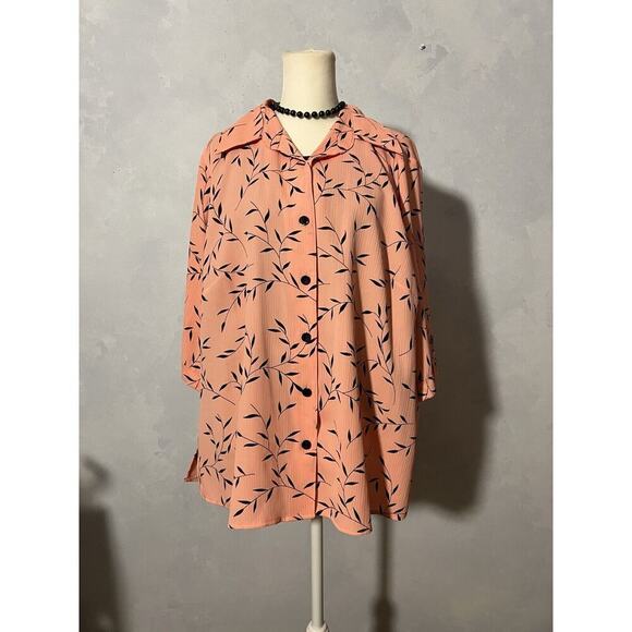 George Pink Blush Black Leaf Blouse Plus size 18W-20W Layered - Picture 2 of 9